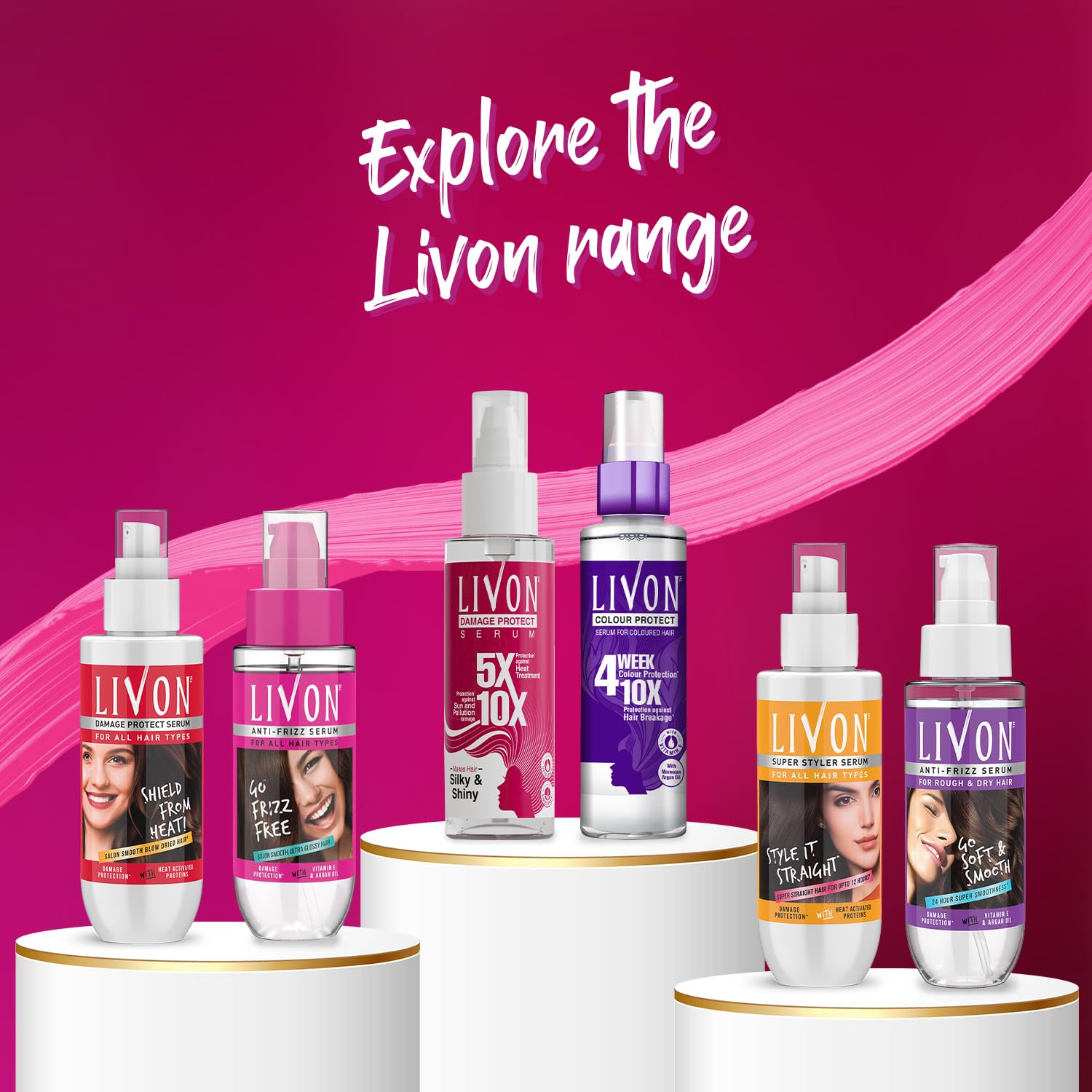Livon Hair Serum For Men & Women | Frizz-Free, Stronger And Shinier Hair | Sulphate & Paraben Free| For All Hair Types | Damage Protect | Vitamin E |3.3 Fl. Oz