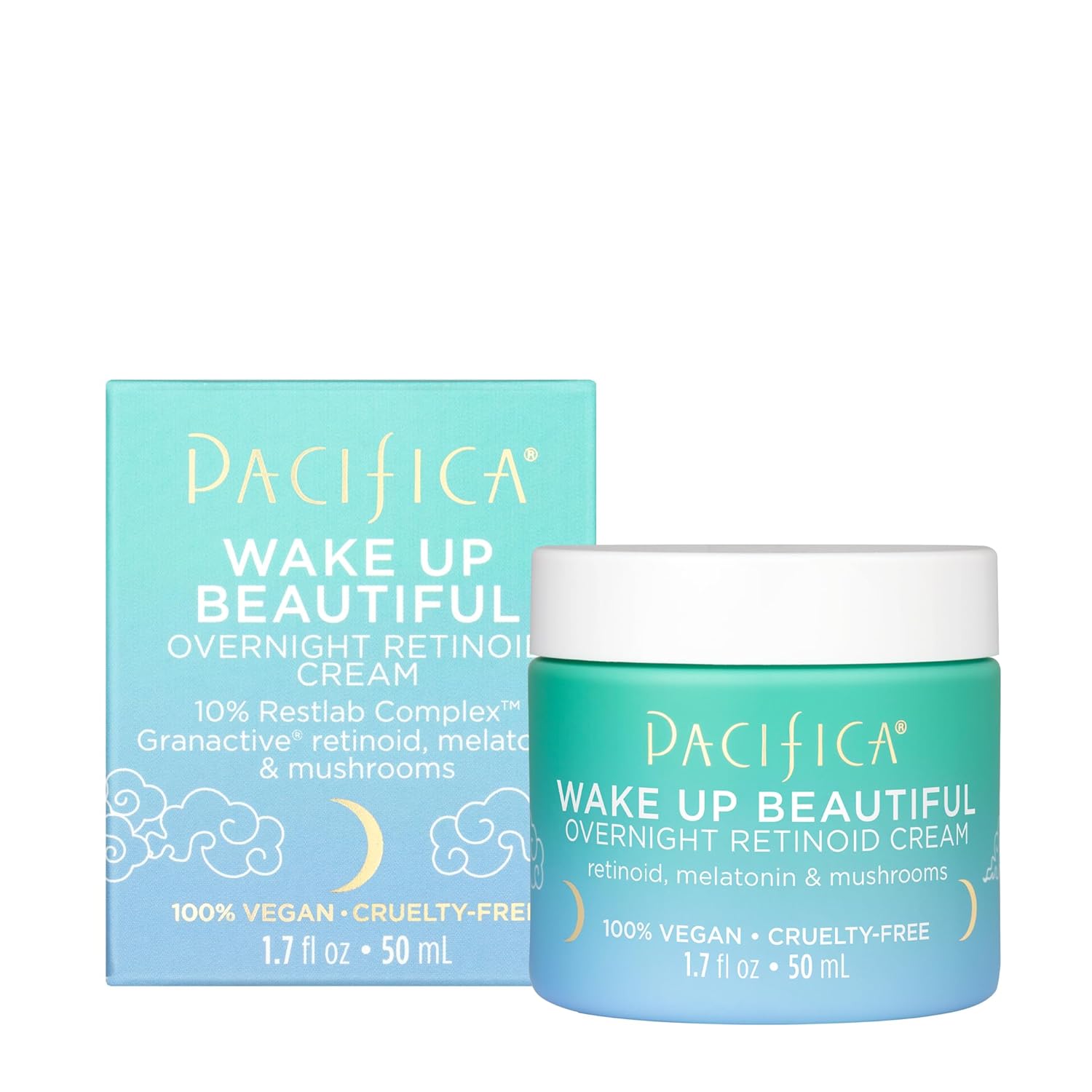 Pacifica Beauty, Wake Up Beautiful Overnight Retinoid Night Face Cream, Moisturizer for Dry and Aging Skin, Gentle for Sensitive Skin, Hyaluronic Acid + Melatonin, Clean, Vegan & Cruelty Free