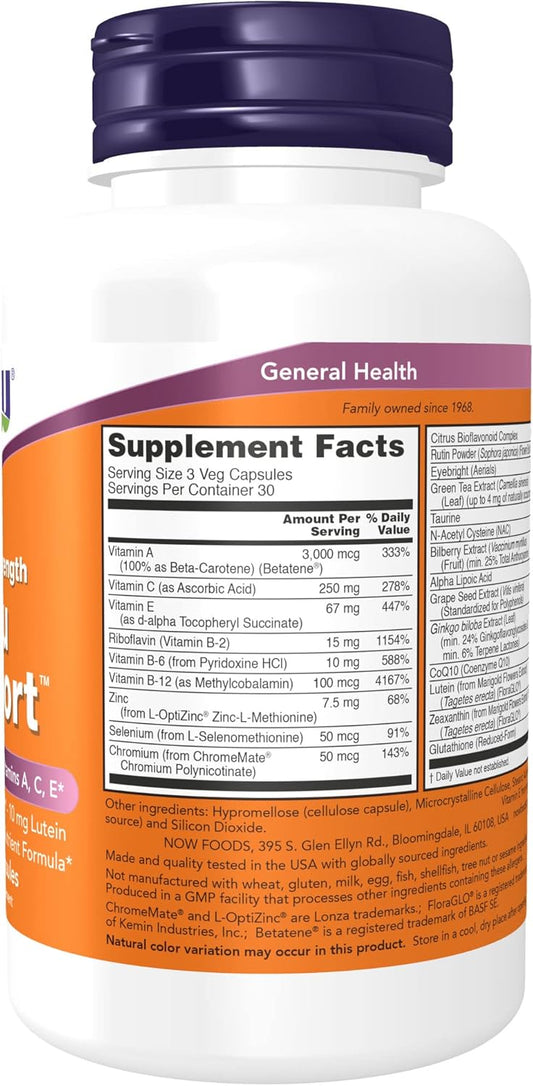 Now Supplements, Ocu Support™With Floraglo® Lutein, Plus Vitamins A, C And E, 90 Veg Capsules (Pack Of 3)