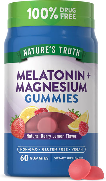 Nature'S Truth Melatonin With Magnesium Gummies | 60 Count | Berry Lemon Flavor | Vegan, Non-Gmo & Gluten Free Supplement