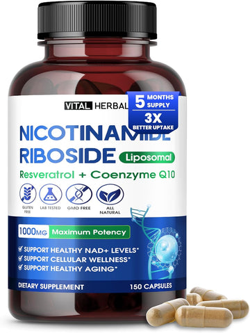 Liposomal Nicotinamide Riboside With Resveratrol & Coq10 – Supports Nad+ Levels, Cellular Health & Healthy Aging – 150 Capsules – Made In The Usa