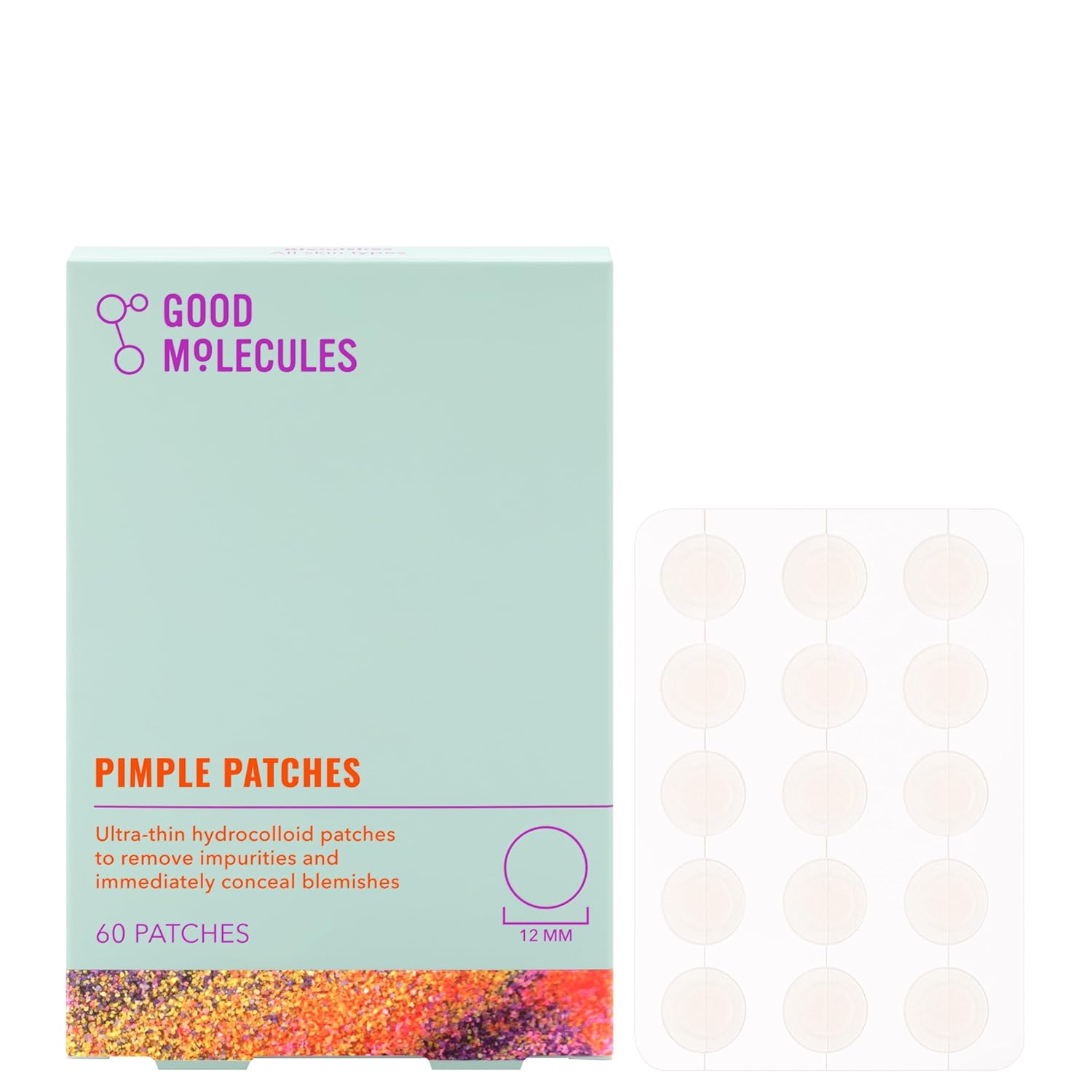 Good Molecules Pimple Patches (60 Patches) - Ultra-Thin Hydrocolloid Patches To Conceal Whiteheads, Blackheads And Blemishes, Target Ance And Impurities - Skin Care For Face With Cellulose And Pectin