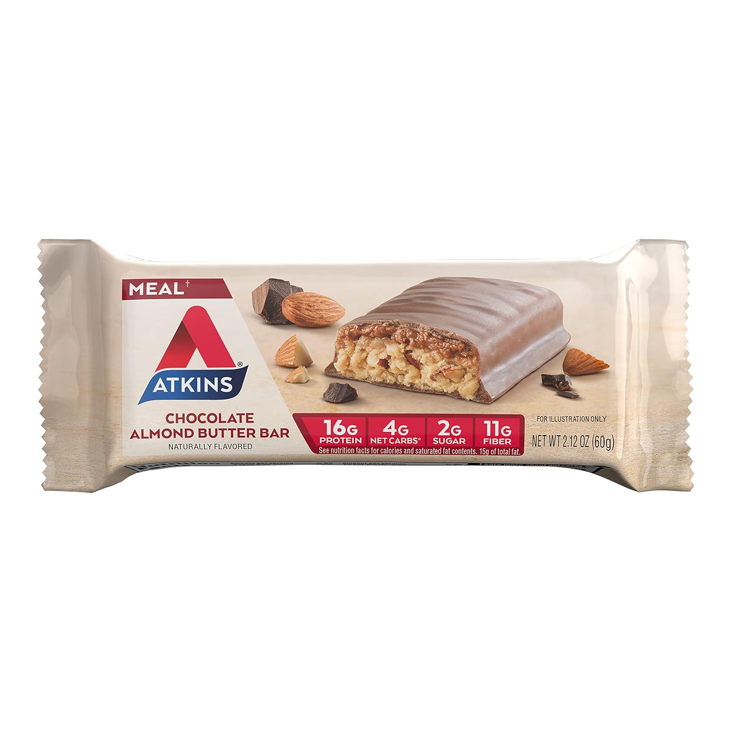 Atkins Chocolate Almond Butter Protein Meal Bar, Keto Friendly, 5 Count : Everything Else