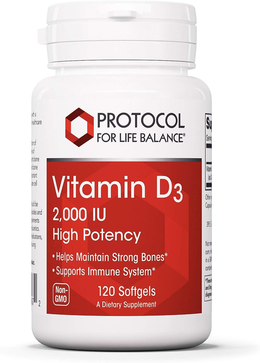 Protocol Vitamin D3 2,000 IU - Bone & Teeth Support* - Dietary Supplement for Immunity & Bone Mineralization* - Non-GMO, Halal, Keto-Friendly - 120 Softgels