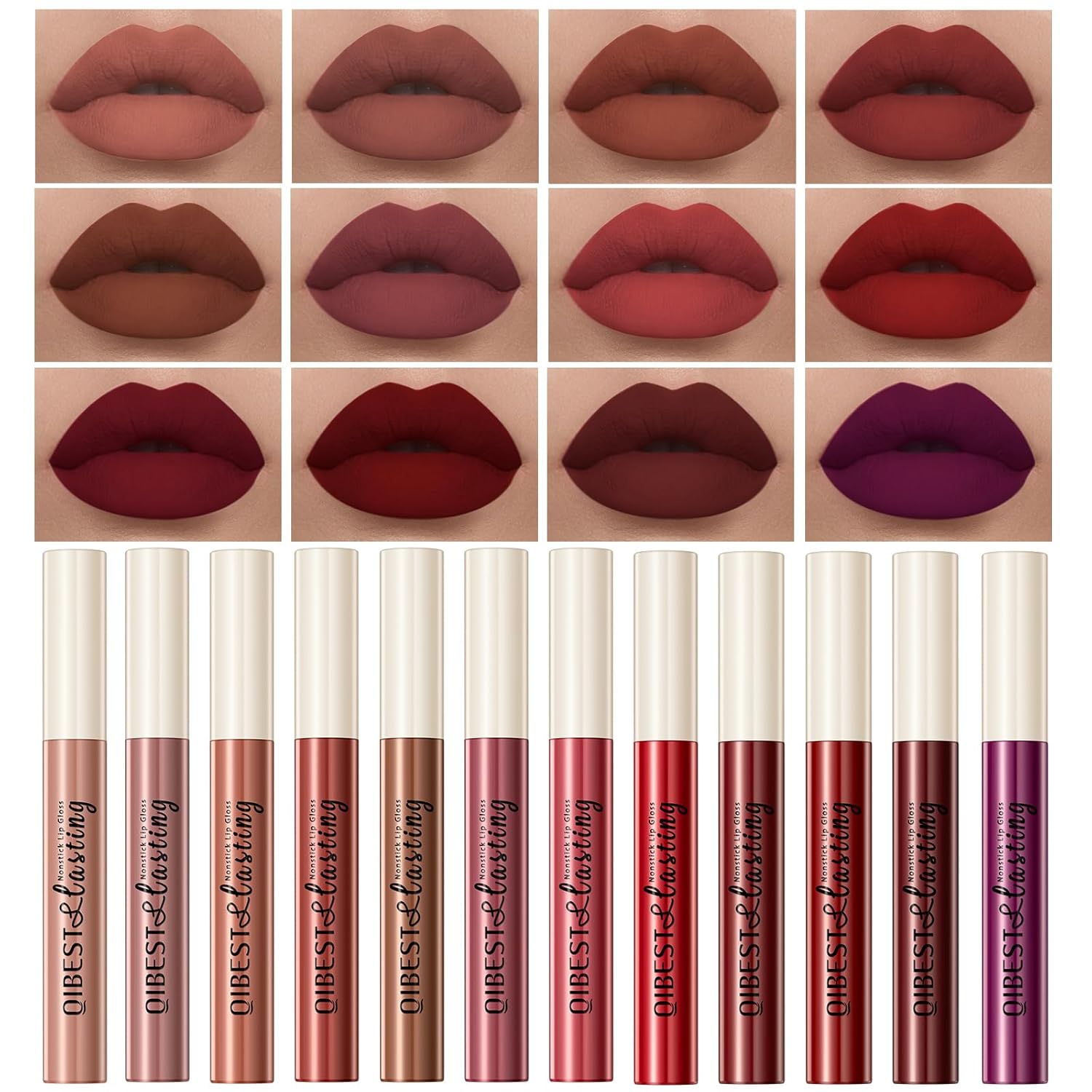 Bestland 12Pcs Matte Lipstick Lip Makeup Kit, Velvety Liquid Lipstick Waterproof Long Lasting Durable Nude Zodiac Signs Lip Gloss Beauty Cosmetics Gift Box Makeup Set Kit (12 Piece Set)