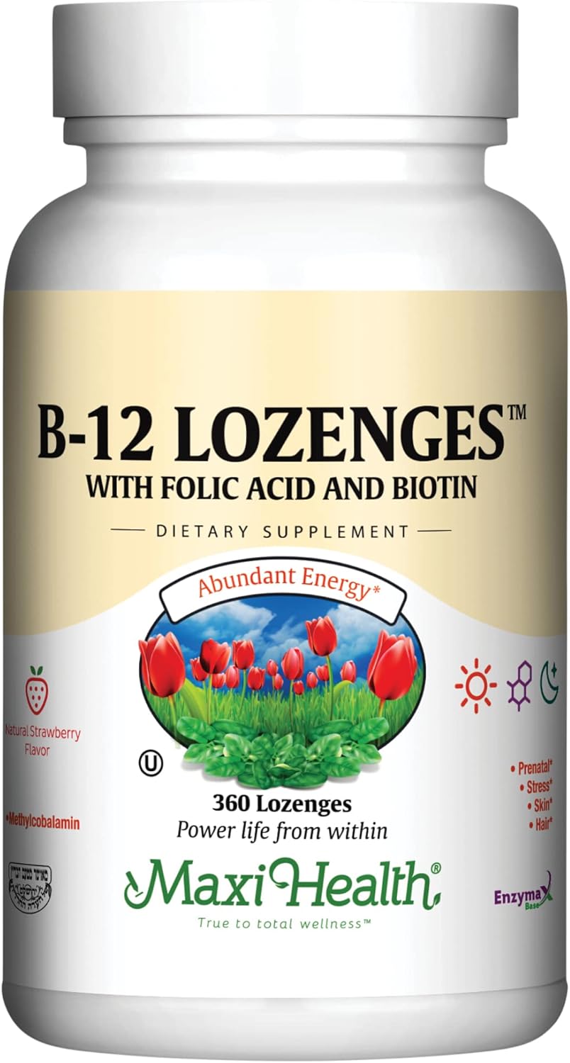 Vitamin B12 Lozenges With Folic Acid And Biotin - Sublingual B12 Vitamins Strawberry Flavor - Vegetarian Kosher B 12 Vitamin - Vit B12 Supplement For Red Blood Cell Production And Energy (360 Count)