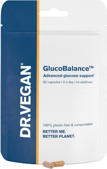 DR.VEGAN GlucoBalance | Plant-Based Supplement | Blood Sugar Control | 60 Capsules | 2-A-Day - 30 Day Supply | Chromium 200 æg | Apple Cider Vinegar 250g | Cinnamon 750g | Blood Glucose Metabolism