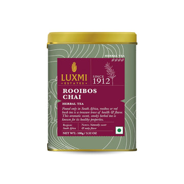 Luxmi Estates - Rooibos Chai - Organic Rooibos Tea With Spices - Loose Leaf - 100G (50 Cups) | Limited Fall Tea | Special Edition Autumn Tea With Cinnamon, Cardamom And Clove | Perfect For Moments Of Relaxation And Tranquility