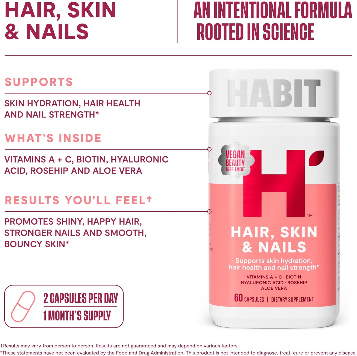 HABIT Inner Beauty Bundle - Collagen (60 capsules) + Hair Skin & Nails (60 capsules), Supports Skin Hydration & Integrity, Hair & Nail Strength, Non GMO : Health & Household