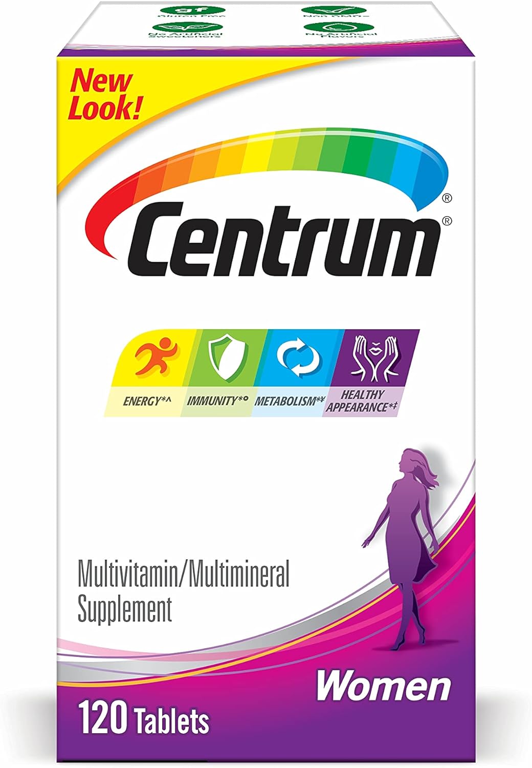Centrum Multivitamin for Women, Multivitamin/Multimineral Supplement with Iron, Vitamin D3, B Vitamins and Antioxidant Vitamins C and E, Gluten Free, Non-GMO Ingredients - 120 Count