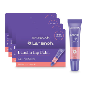 Lansinoh Lanolin Lip Balm, Moisturizing Lip Care, 4 Pack, 0.25 Ounces Each