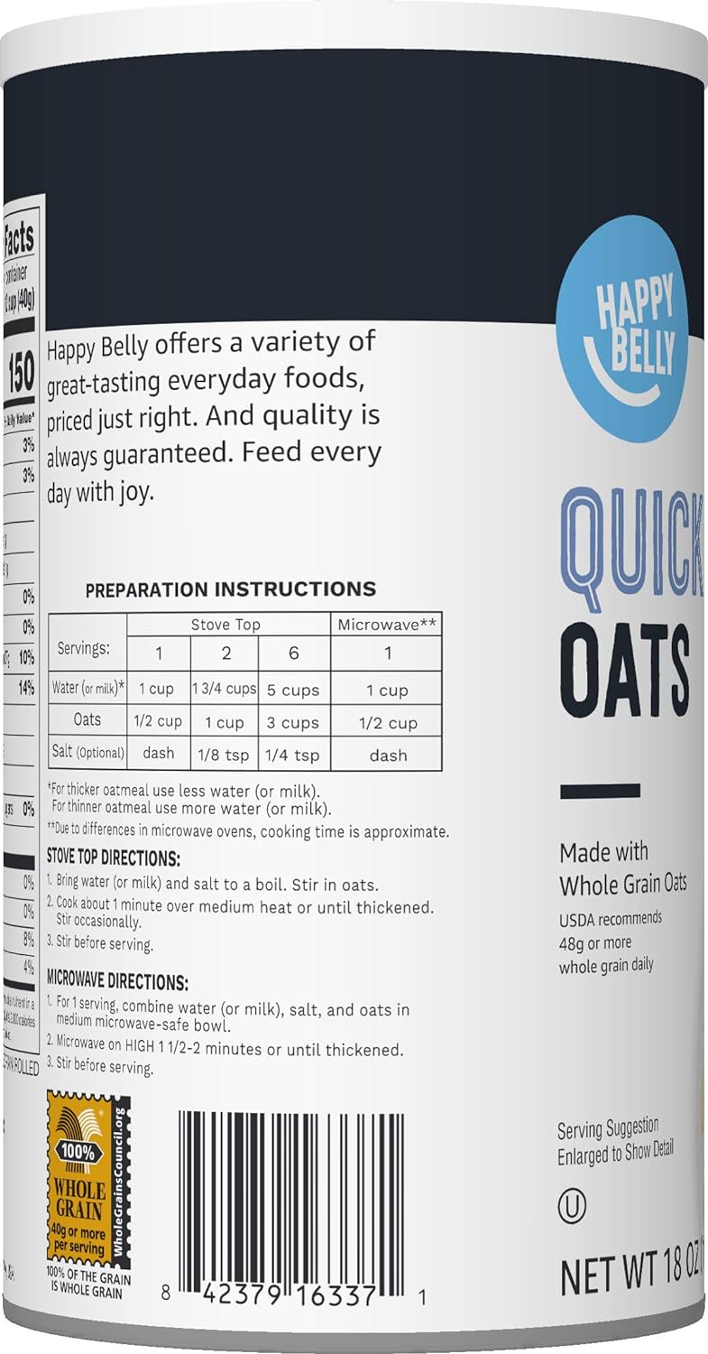 Amazon Brand - Happy Belly Quick Cook Oats, 1.12 pound (Pack of 1)