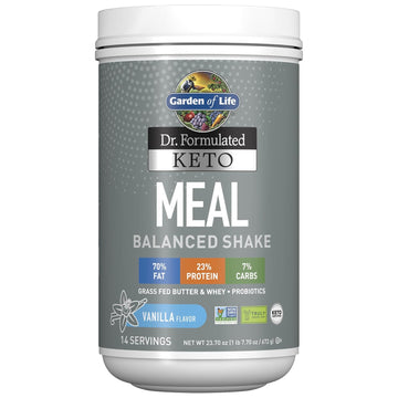 Garden Of Life Dr. Formulated Ketogenic Meal Balanced Shake Powder, Truly Grass Fed Butter & Whey Protein Plus Probiotics, Non-Gmo, Gluten Free, Paleo Replacement, Vanilla, 23.7 Oz