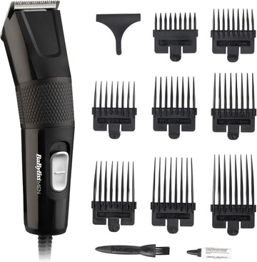 Babyliss Hair Clipper Precision Power, Corded Hair Clippers For Men, Sharp Stainless Steel Blades, 8 Cutter Guides 1-8, Grooming Set, Black, 7755U