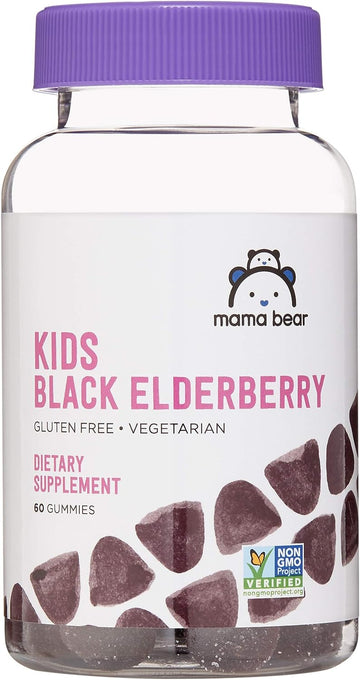 Mama Bear Vegetarian Kids Black Elderberry Gummies 300 mg with Vitamins C, D, E and Zinc, Immune System Support, 60 Count (1 to 2 Month Supply), Non-GMO, Gluten Free