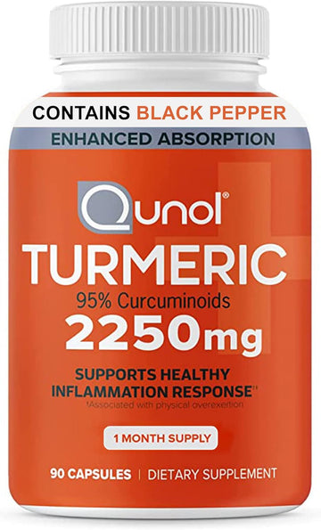 Turmeric Curcumin with Black Pepper, Qunol 2250mg Turmeric Extract with 95% Curcuminoids, Extra Strength Supplement, Enhanced Absorption, Supports Healthy Inammation Response, 90 Vegetarian Capsules