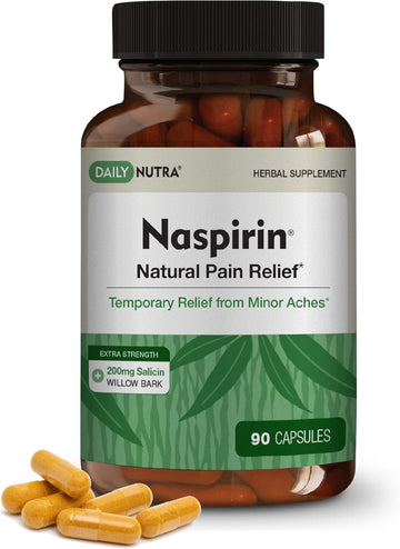 Naspirin Willow Bark Formula - Natural Relief For The Head, Back, Shoulder, Neck, Knees, & Joints - Extra Strength White Willow Bark Supplement With Turmeric & Boswellia (90 Capsules)