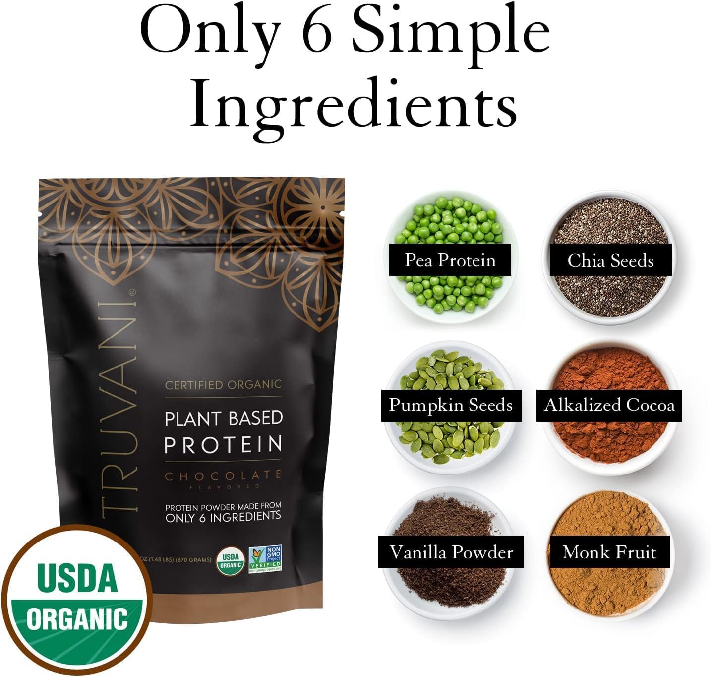 Truvani Vegan Pea Protein Powder | Chocolate | 20g Organic Plant Based Protein | 18 Servings | Keto | Gluten & Dairy Free | Low Carb | No Added Sugar : Health & Household