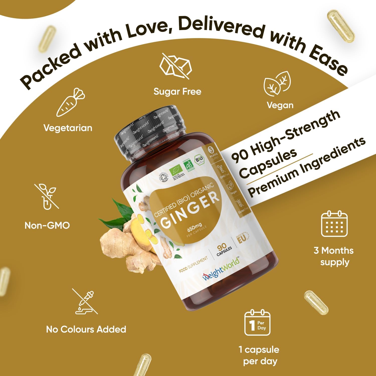 Organic Ginger Supplement - High Strength 1300mg - Soil Association Certified - 2 Ginger Root Capsules Per Serving - Vegan Joint & Digestion Supplement : Amazon.co.uk: Health & Personal Care