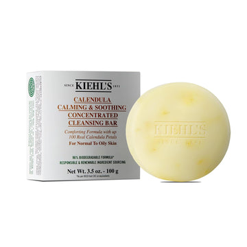 Kiehl'S Calendula Concentrated Facial Cleansing Bar, Calming & Soothing Soap Cleanser For Normal To Oily Skin, Visibly Reduces Redness, Travel-Friendly, Biodegradable Skincare - 3.5 Oz