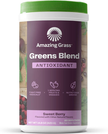 Amazing Grass Greens Superfood Antioxidant: Greens Powder With Organic Spirulina, Beet Root Powder, Elderberry & Probiotics, Sweet Berry, 60 Servings (Packaging May Vary)