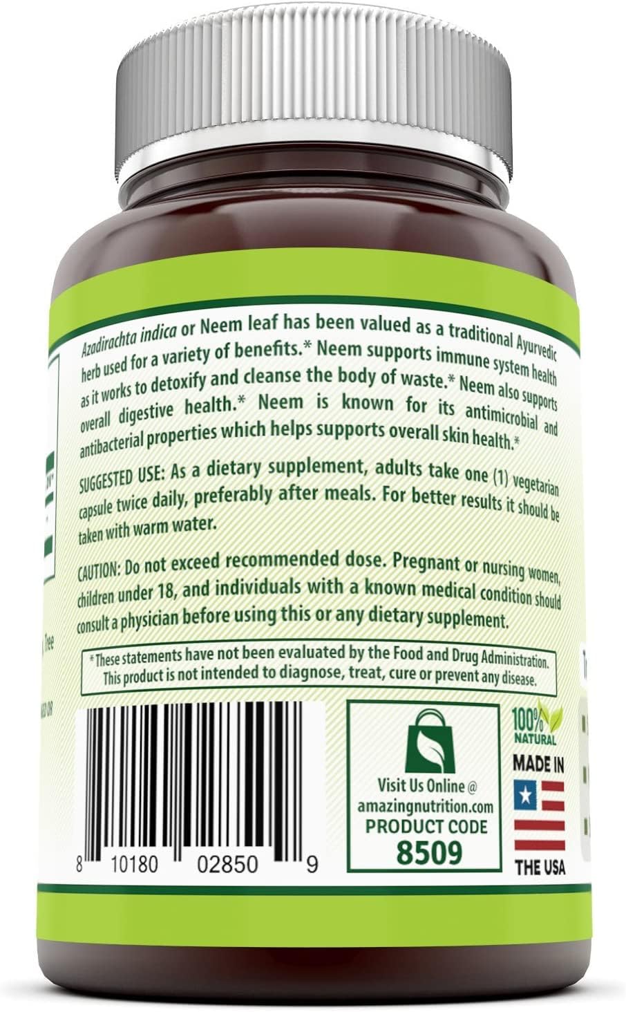 Herbal Secrets Neem Supplement (Non-GMO) Promotes Blood Purification, Promotes Healthy Immunity and Promotes Health Skin* (500mg Veggie Capsules, 120 Count (2 Pack)) : Health & Household