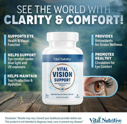 Vital Vision Support – Eye Health Supplement With Vitamin A, Lutein, Beta Carotene & Antioxidants – Eye Vitamins Support Hydration & Oxidative Stress -60 Days Supply