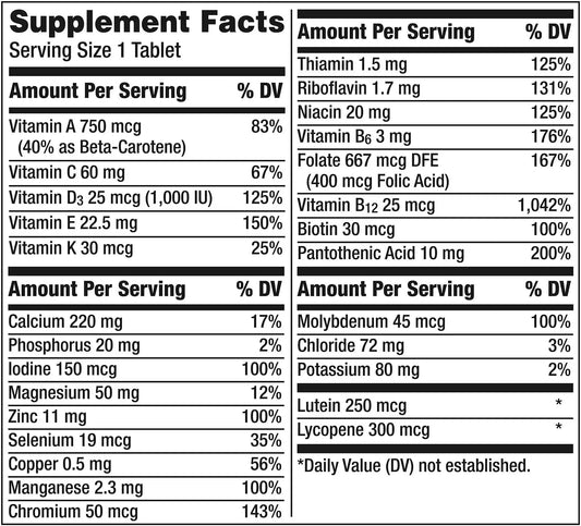Centrum Silver Adult 50 Plus Daily Multivitamin Tablet 325 Count Specially Formulated for 50+ Smooth Coating Higher Level of Vitamin D3 Non GMO Support Heart Brain Eye Muscle Health 320 Count