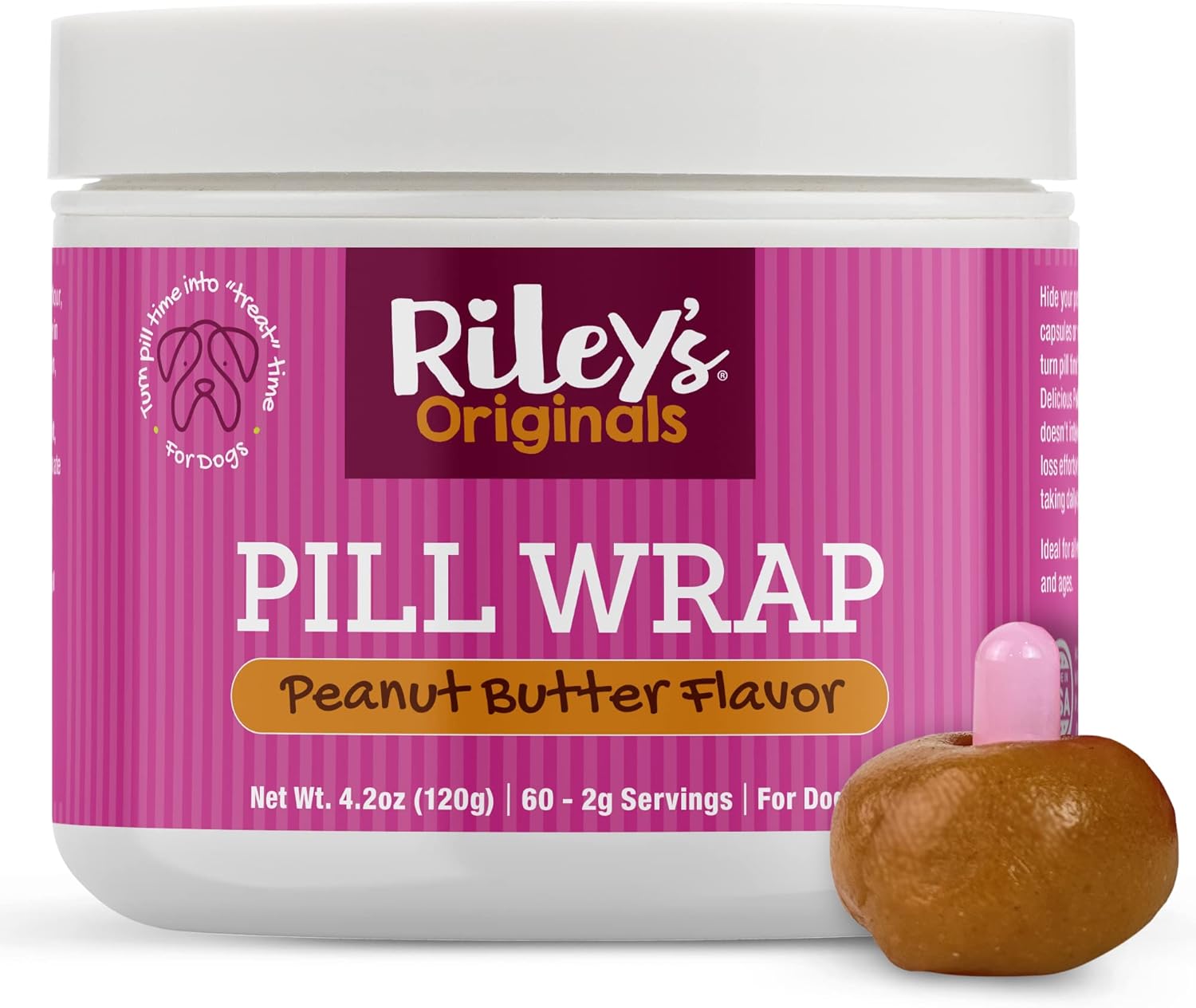 Riley'S Pill Wrap For Dogs - Delicious Peanut Butter Flavored Pill Paste For Dogs - Wrap Pills, Capsules, Tablets In A Pocket Or Pouch To Mask The Taste & Make Pill Time Fun - 4.2 Oz