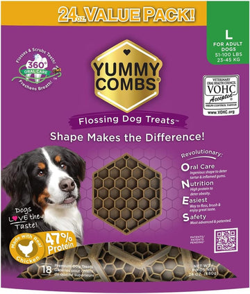 Dental Treats for Dogs | Vet VOHC Approved | Yummy Dog Treats for Teeth Cleaning | Shape to Scrape Tartar | Dental Dog Treats for Large Dogs (24oz, 18 Count)