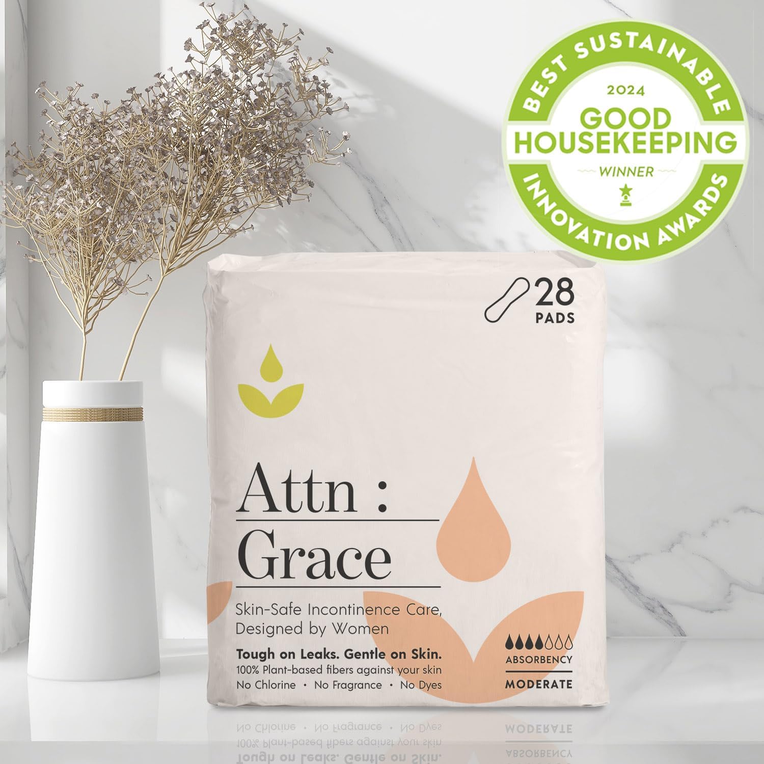 Attn: Grace Light Incontinence Pads for Women (28-Pack) - High Absorbency Sensitive Skin Protection for Bladder Leaks or Postpartum/Discreet, Breathable, & Plant-Based : Health & Household