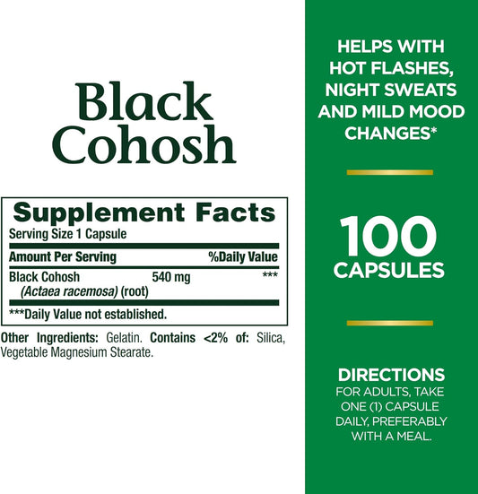 Nature'S Bounty Black Cohosh Root Pills And Herbal Health Supplement, Natural Menopausal Support, 540 Mg, 100 Capsules