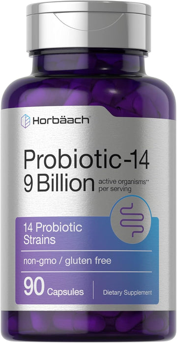 Horbäach Probiotics For Women & Men | 9 Billion Cfu | 90 Capsules | 14 Strains | Non-Gmo & Gluten Free