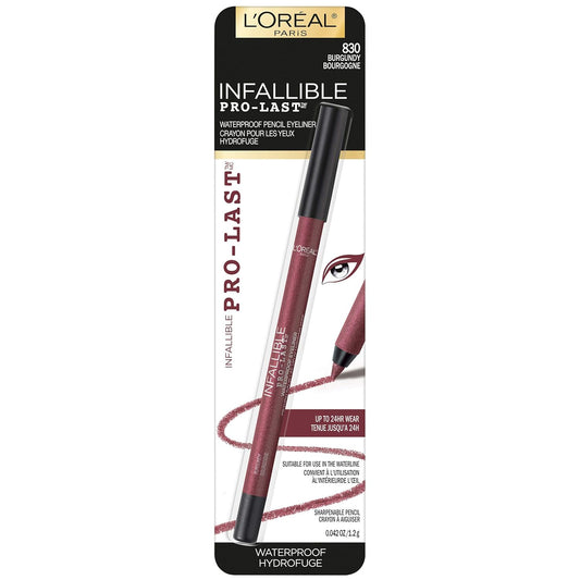 L'Oreal Paris Makeup Infallible Pro-Last Pencil Eyeliner, Waterproof And Smudge-Resistant, Glides On Easily To Create Any Look, Burgundy, 0.042 Oz