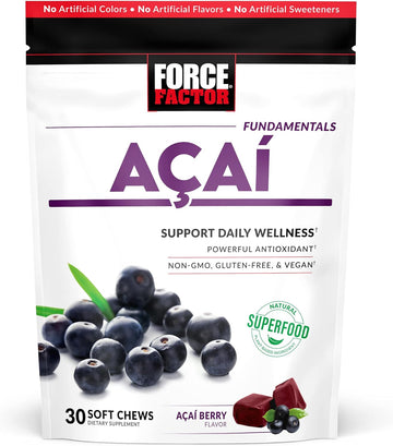 Force Factor Acai Soft Chews for Immune Support, Oxidative Stress Defense, and Daily Wellness, Superfood and Antioxidants Supplement, Non-GMO, Gluten-Free, and Vegan, Acai Berry Flavor, 30 Soft Chews