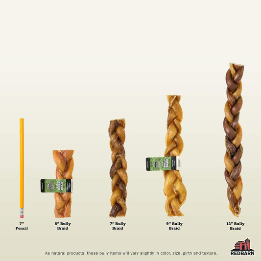 Redbarn 7" Braided Bully Sticks For Dogs. Natural, Grain-Free, Highly Palatable, Long-Lasting Dental Chews Sourced From Free-Range, Grass-Fed Cattle (20 Sticks)
