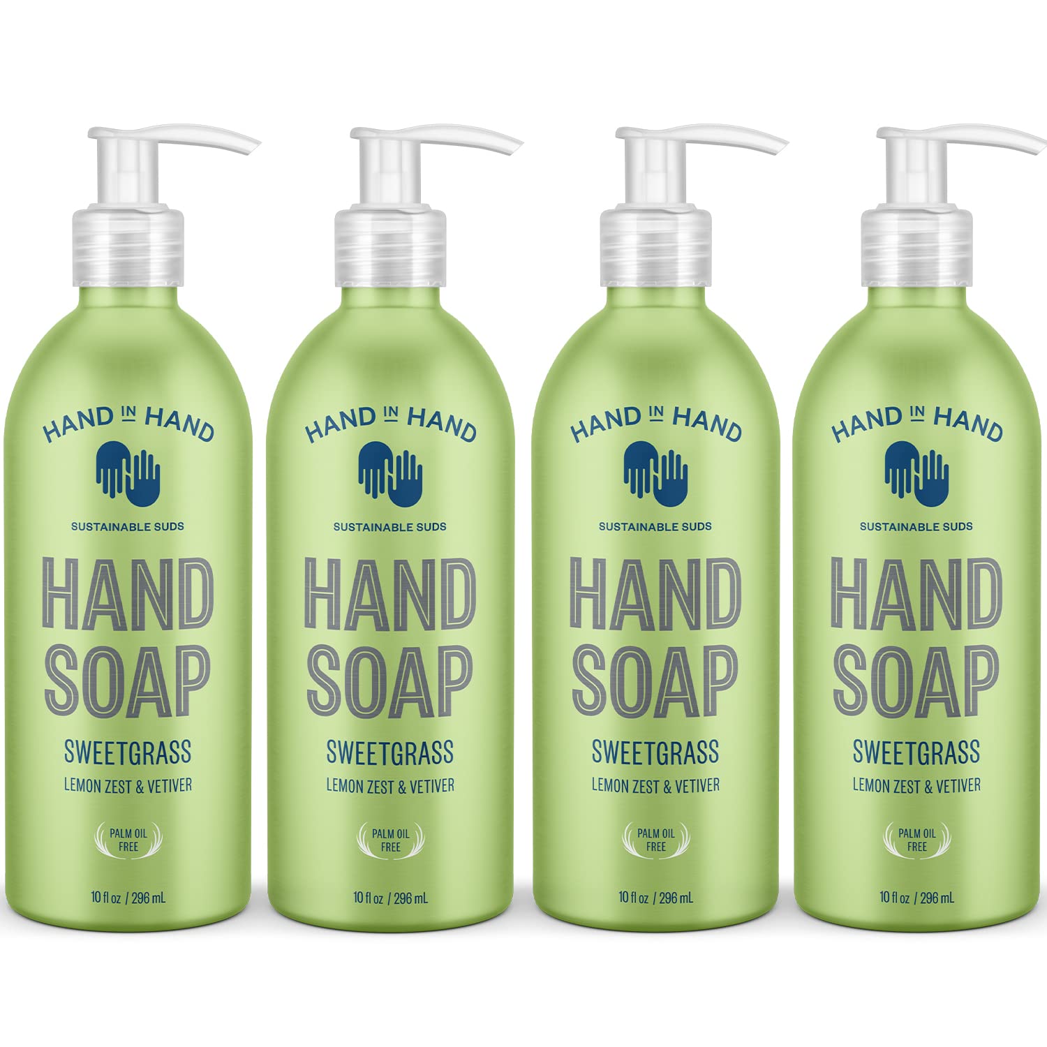 Hand In Hand Nourishing Liquid Hand Soap, 10 Fl Oz, Lemon Zest & Vetiver, Sweetgrass Scent, 4 Pack