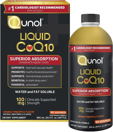 Qunols Liquid Coq10, 100 Mg, 30.4 Ounces - Clinical Strength Ubiquinone - Orange Pineapple Flavor, Sugar Free, Non-Gmo