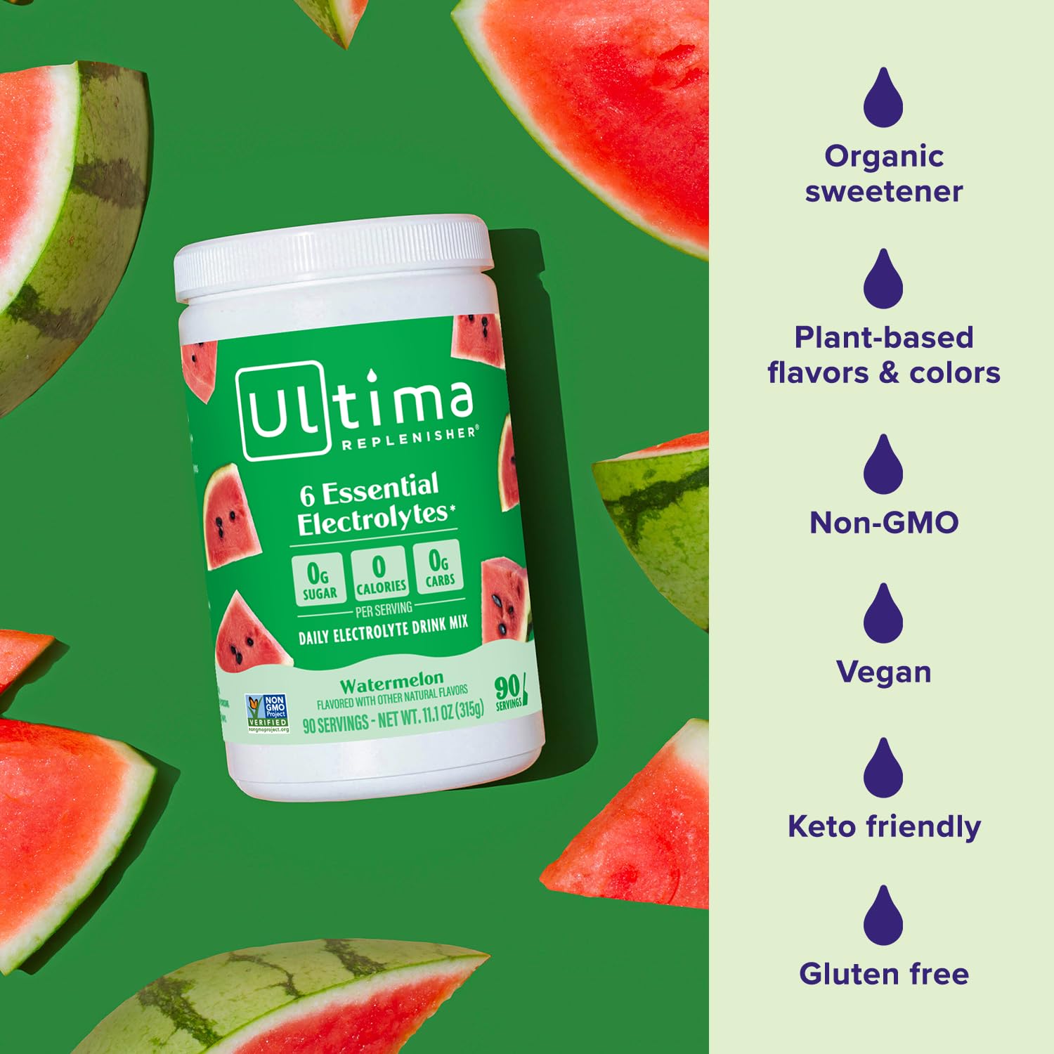 Ultima Replenisher Daily Electrolyte Drink Mix – Watermelon, 90 Servings – Hydration Powder with 6 Key Electrolytes & Trace Minerals – Keto Friendly, Vegan, Non-GMO & Sugar-Free Electrolyte Powder : Health & Household