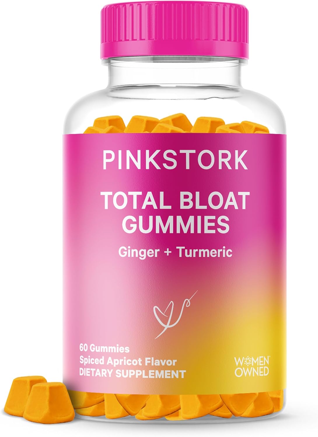 Pink Stork Bloat Gummies - Turmeric and Ginger for Digestion, Detox, Gas, Energy Support, and Immune Health - 60 Spiced Apricot Bloating Supplements