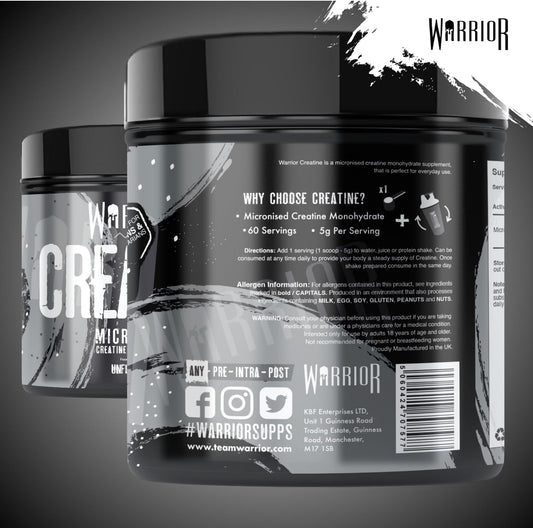 Warrior Creatine Monohydrate Powder 300G – 60 X 5G Servings – Proven To Support Physical Performance & Recovery (Not Tablets Or Gummies) – Nutrition Supplement Post/Pre Workout (Lemonade)