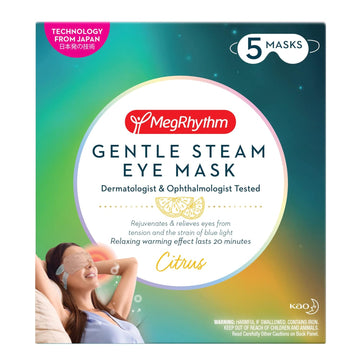 Megrhythm By Kao Gentle Steam Eye Mask, Citrus, Soothing Steam Eye Mask, Rejuvenates Eyes, Reduces Tension, 5 Count, Dermatologist And Ophthalmologist Tested