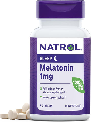 Natrol Melatonin 1 mg, Dietary Supplement for Restful Sleep, Sleep Tablets for Adults, 90 Melatonin Tablets, 90 Day Supply