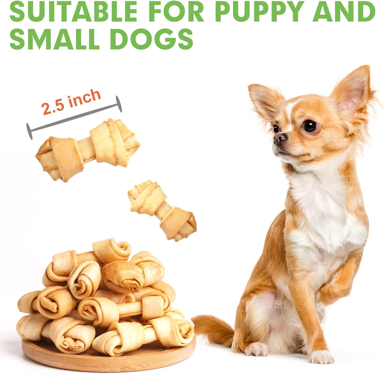 MON2SUN Dog Rawhide Knot Bones Small Rawhide Bones Mini Dog Chews Chicken Flavour 2.5 Inch 60 Count for Puppy and Small Dogs : Pet Supplies