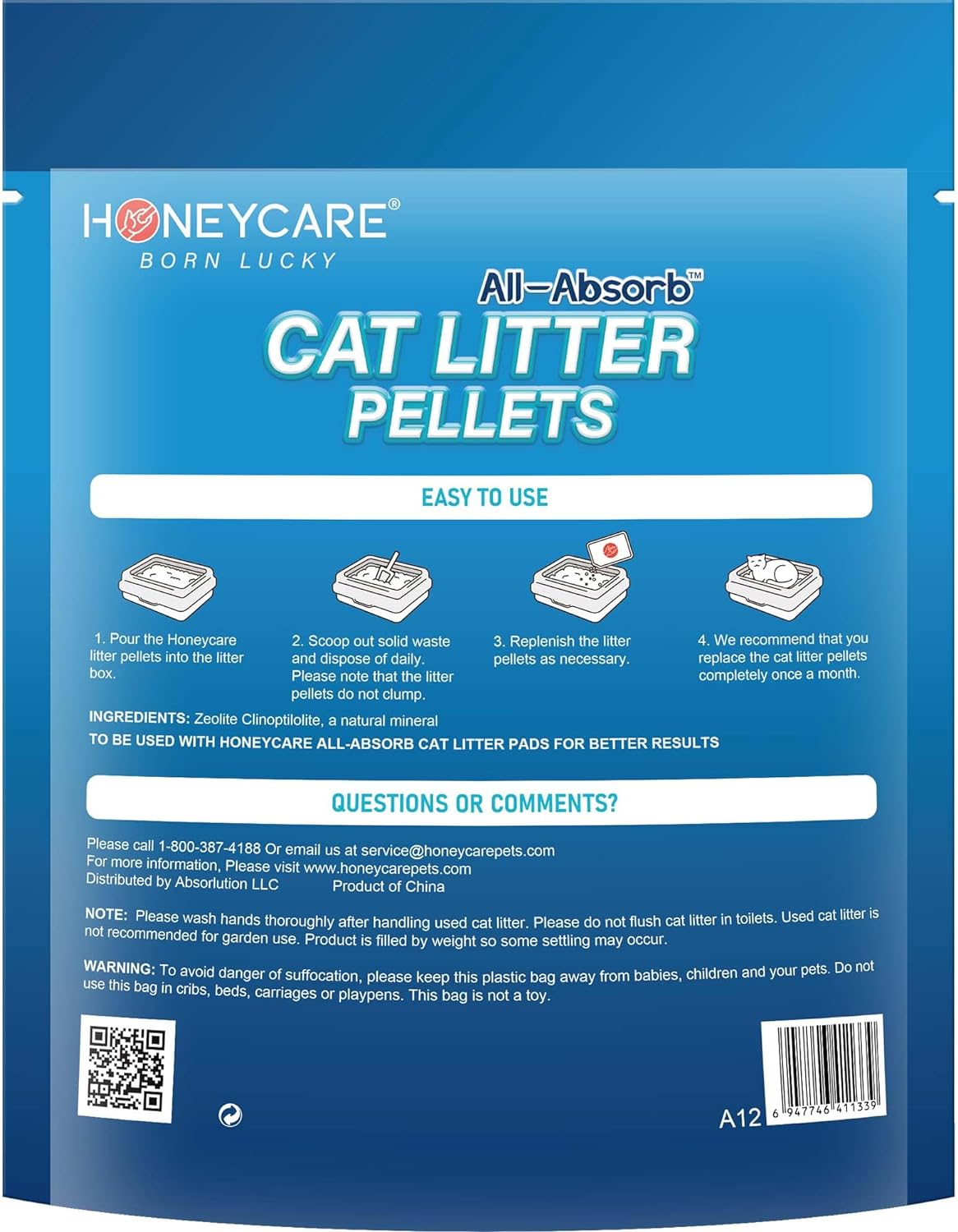 Honeycare All-Absorb Cat Litter Pellets, Zeolite, Long-Lasting Odor Control Non-climping Litter, 3.5 Lbs Pack : Pet Supplies