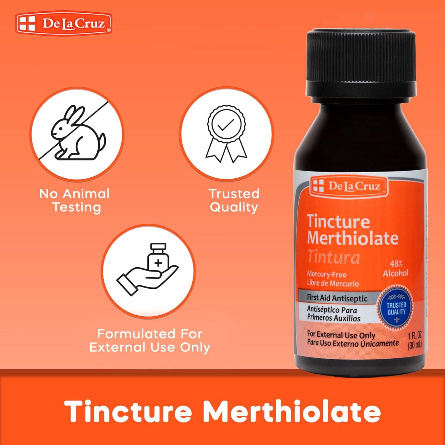 De La Cruz Merthiolate Tincture Antiseptic - First Aid For Minor Cuts, Scrapes And Burns - Mercury-Free Formula Safe For The Entire Family (6 Bottles) : Health & Household