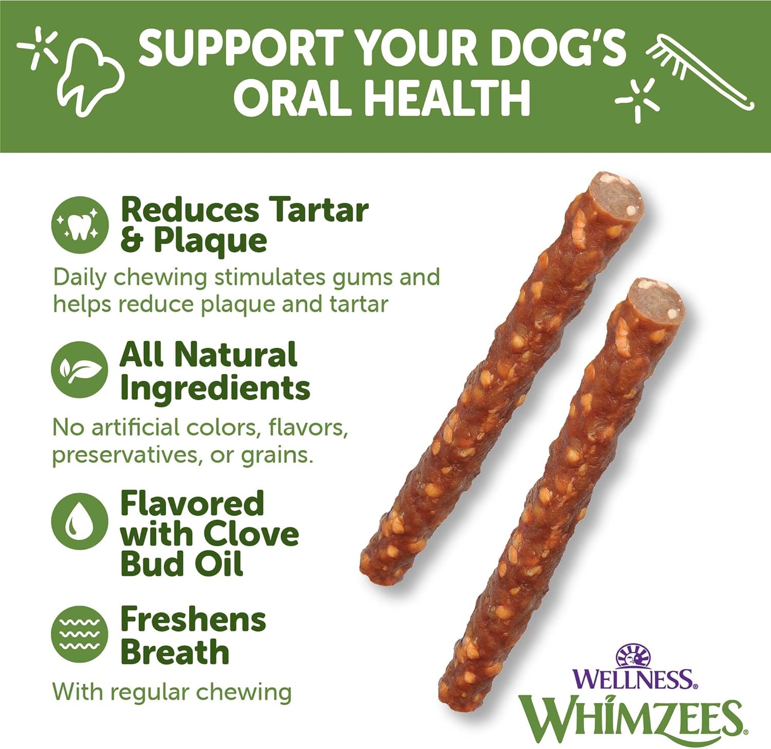 WHIMZEES Natural Grain Free Daily Dental Long Lasting Dog Treats, Veggie Sausage, Small, Bag of 28 : Pet Supplies