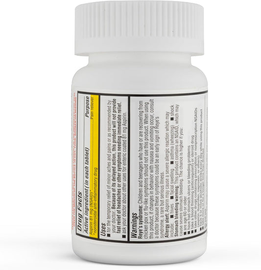 Timely - Low Dose Aspirin 81mg - 365 Count - Compared to the active ingredient in Bayer Low Dose - Enteric Coated Low Strength - Pain Reliever for Minor Aches and Pains, Fever Reducer - Made in USA