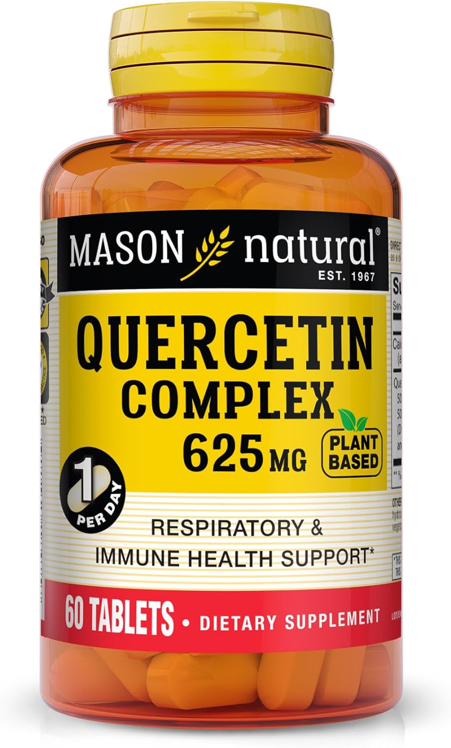 Mason Natural Plant Based Quercetin Complex 625 Mg - Immunity Booster, Healthy Inflammatory Response, Potent Antioxidant, 60 Tablets