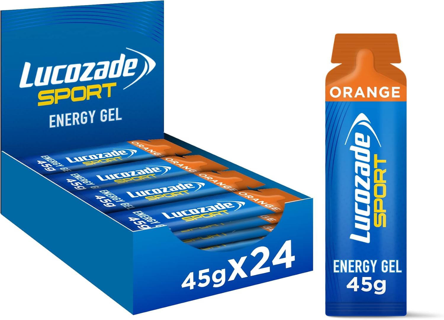 Lucozade Sport Dual-Fuel Energy Gels - Orange 24X45G | Carbohydrate Food Supplement Gel |
